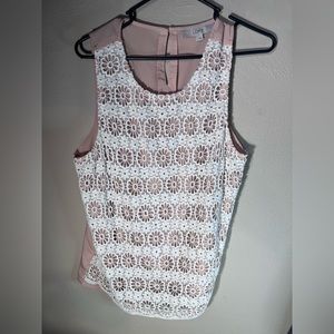 Peach & Cream Crochet Lace Over Front Sleeveless top Ann Taylor Loft